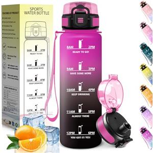 HoneyHolly Borraccia 1 Litro, A Prova di Perdite, Borracce Palestra, senza BPA, Borraccia Motivazionale, Indicatore del Tempo, Bottiglia Acqua per Palestra, Ciclismo, Ufficio, Esterno, Borracce