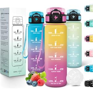 Motswedi Borraccia Bambini, 500ml a Prova di Perdite, Borraccia Motivazionale, Riutilizzabile, Borracce, Senza BPA, Bottiglia Acqua, Borracce Bambini, per Scuola, Palestra, Yoga, Sport, Giallo Rosa