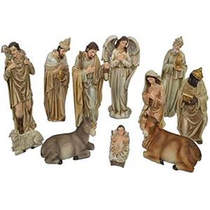 Aurora Store Presepe Natività in Legno con 11 soggetti Fino a 14 cm Personaggi Statue Bianca Natività Giuseppe Maria Gesù Bambino, Re Magi, Bue e Asinello, Angelo, Pastore con Pecora
