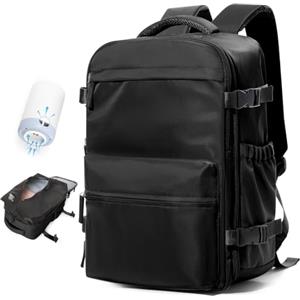BOXSAM Zaino Sottovuoto Viaggio Con Pompa Zaino Esayjet 45x20x36 Aereo Bagaglio a Mano Borsa da Cabina per Donna Uomo Zaini 15.6 Pollici Porta PC Casual Impermeabile Daypack Nero.