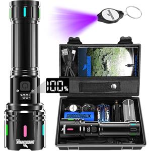 Shadowhawk Torcia LED Potente Professionale, 500000 Lumens Torcia LED Ricaricabile USB, XHM90.2 Torce LED Alta Potenza Ricaricabili, IP67 Torcia Tattica Militare Per Campeggio Trekking Emergenza