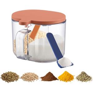 Generic Contenitori per spezie a 2/4 scomparti: barattoli trasparenti per condimenti con cucchiaio e coperchio per spezie, zucchero, sale, cardamone, cannella, 1 confezione (arancione, 2 scomparti)