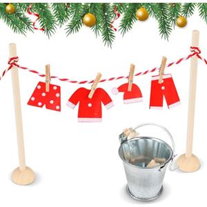 SUBRINGE Set di Stendibiancheria con Gnomi, Set di Stendibiancheria in Miniatura, Porta Elfo Natale Kit, Gnomo Accessori Natale per Decorazioni Natalizie e casa delle bambole