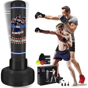 Mamxwaga Sacco da Boxe con Supporto Adulti, 180 cm Sacco da Boxe Pesante Autoportante da Terra con Reflex Ball per Boxe e Pompa ad Aria Elettrica, Sacchi da Kickboxing per Allenamento Muay Thai MMA Fitness