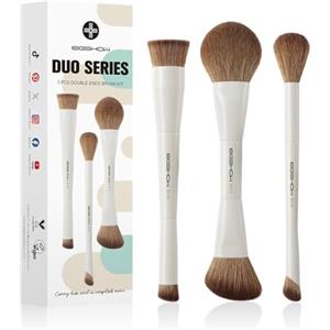 EIGSHOW Set di Pennelli per Trucco, Set Pennelli Make Up da 3 Pezzi, Set Pennelli Trucco con Due Estremità, Viso in Fibra Sintetica Morbida, Adatti per Polveri Liquide e Cremose, Beige