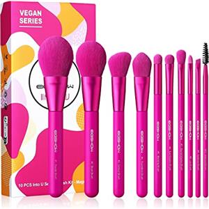 EIGSHOW Set di pennelli per il trucco, EIGSHOW 10 pezzi di pennelli per il trucco, setole in nanofibre premium per fondotinta, sfumatura della polvere del viso e del labbro, contorno ombretto (rosso)