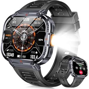Shepatio Orologio intelligente da uomo, funzione telefono, 2,0", HD militare, con torcia a LED, IP68, impermeabile, 100 + modalità sportive, orologio sportivo, per attività all'aperto, smartwatch per Android