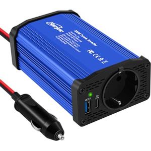 Hoenjuno Inverter da 300 W, 12 V a 220 - 230 V, con presa europea e porta USB di tipo C e QC 3.0, ricarica il tuo laptop, iPad, iPhone, tablet, console e altro ancora