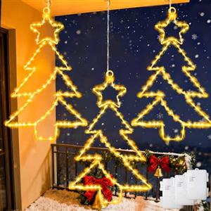 Dekofun Decorazioni Natalizie per Esterno 3 Pezzi 45 LED Luci per Finestre Natale, Luci Natalizie da Esterno con Timer, Addobbi Natalizie Impermeabile per Finestre, Esterni da Interni - Bianco Caldo