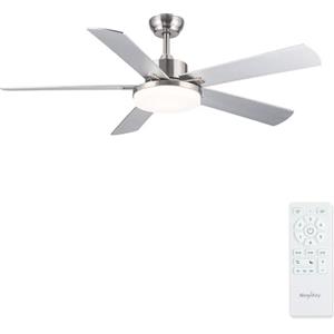 Newday Ventilatore da Soffitto con Luce e Telecomando Argento, 107cm Pale da Soffitto con Luce Dimmerabile Silenzioso, Funzione Memoria, Ventola Soffitto Réversible per Soggiorno Camera da Letto