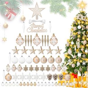 Charmofun Palline di Natale con LED luci, Set di 70 Decorazioni Albero di Natale, Odecorazioni Palline Natalizie Infrangibili Plastica Con Gancio, Addobbi E Decorazioni (Champagne)