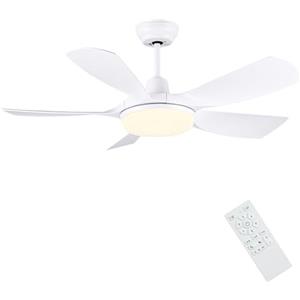 Newday Ventilatore da Soffitto con Luce e Telecomando Bianco, 106cm Ventilatore da Soffitto con Lampada Dimmerabile, Pale da Soffitto Silenzioso con Motore DC 3 Timer 6 Velocità Funzione di Memoria