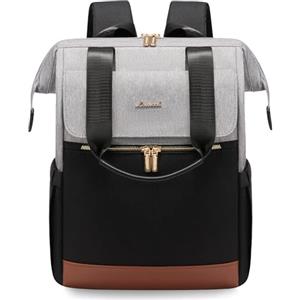 LOVEVOOK Zaino da donna, per computer portatile, impermeabile, Grigio e nero, 15,6 pollici, Casual