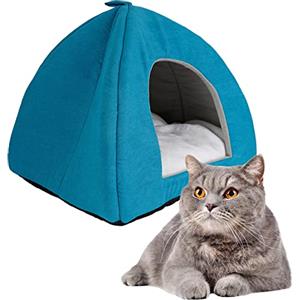 Crea Caty - Cuccia per gatti Morbida Calda Lettino casa Letto Igloo Interno casetta cuccetta Chiusa per Gatto, Cani Piccoli, lettino Cuccioli.Nicchia nido per Gatti. (AZZURRO)