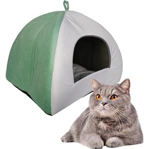 Crea Caty - Cuccia per gatti Morbida Calda Lettino casa Letto Igloo Interno casetta cuccetta Chiusa per Gatto, Cani Piccoli, lettino Cuccioli.Nicchia nido per Gatti. (VERDE)
