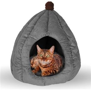 Crea Caty - Cuccia per gatti Morbida Calda Lettino casa Letto Igloo Interno casetta cuccetta Chiusa per Gatto, Cani Piccoli, lettino Cuccioli.Nicchia nido per Gatti. (GRIGIO TENUE)