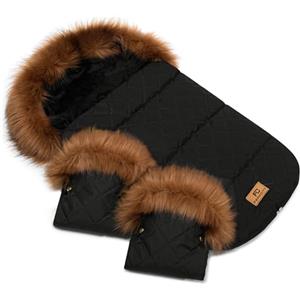 Ferocity Sacco nanna invernale Minky per passeggino, misura 85 cm, con cappuccio in pelliccia rossa, colore trapuntato, nero [071][073], taglia unica, Black Quilted