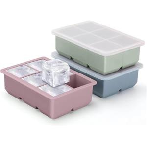 Jisile Set di 3 stampi per cubetti di ghiaccio in silicone, grandi, quadrati, con coperchio, riutilizzabili, per whisky, cocktail e bevande