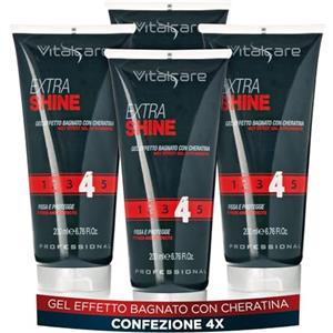 Vitalcare | Extra Shine - Gel con Effetto Bagnato, Gel con Fissaggio Forte, Fissa e Definisce i Capelli, Gel Uomo con Cheratina, non Lascia Residui, 4 x 200 ml