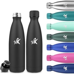 Grsta Borraccia Termica, Borracce 500 ml, Senza BPA, Borraccia Acciaio Inox, Senza Perdite, Borraccia 0,5 litri, Acciaio Inossidabile 18/8, Borraccie Metallo per Sport, Fitness, Yoga, Scuola, Ufficio