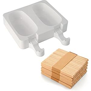 silikomart | Set Stampi in Silicone per Gelati GEL01 CLASSIC, Composizione set 2 Stampi in Silicone, 50 Stecchi in Legno Alimentare, 1 Ricettario, Antiaderente, Easy Ice Cream, 93 x 48 mm, h 25 mm, Volume 180 ml, Made in Italy