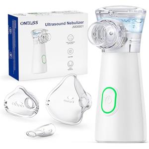 ONELISS Aerosol Portatile Silenzioso, Macchina Aerosol per Adulti e Bambini, Ricaricabile Aerosol Ultrasuoni Nebulizzatore con 2 Maschere e Boccaglio per Viaggi e Uso Domestico, Compatto e Leggero
