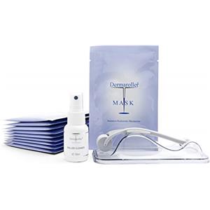 Dermaroller Kit iniziale per il tuo viso: maschera ialuronica (10 pezzi) + set originale Dermaroller HC902 - 162 aghi veri - Microneedling professionale per la casa - Made in Germany