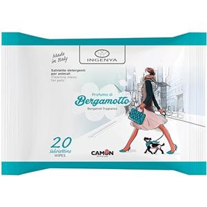 Camon Ingenya Salviette Detergenti al Profumo di Bergamotto - 20 Pezzi, Ideali per Cani e Gatti, Senza Alcool e Parabeni