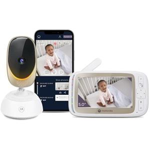 Motorola Nursery VM85 Connect Baby monitor con telecamera - Wi-Fi e app mobile, display da 5, visione notturna, panoramica/inclinazione, conversazione bidirezionale, ninne nanne
