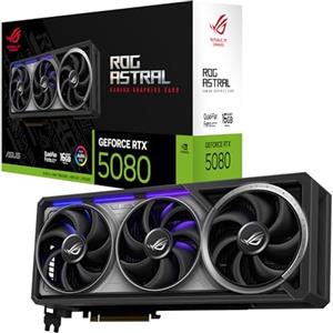 ASUS ROG Astral GeForce RTX 5080, Scheda Grafica NVIDIA 16 GB GDDR7, 256 bit, PCIe 5.0, HDMI 2.1, DisplayPort 2.1, Quattro Ventole Assiali, Software GPU Tweak III, Nera, ROG-ASTRAL-RTX5080-16G-WHITE