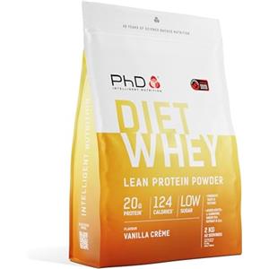 PhD Nutrition Diet Whey Protein in Polvere 2kg Crema alla vaniglia - Proteine del siero di latte con 20g di proteine e 5,5g di BCAA per porzione, Basso contenuto di zuccheri e calorie