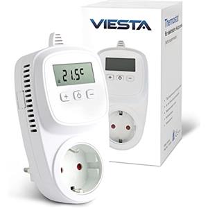 VIESTA TH10 - Termostato per presa 230 V - 16 A/3600 W - 5-35 °C - 0,5 °C - LCD - EEPROM - calibrazione, antigelo e plug and play