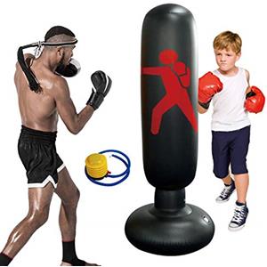 KIKILIVE sacco da boxe bambini 160 cm sacco da boxe da terra per bambini Sacco da sabbia per colonna gonfiabile da appoggio gonfiabile Sacco da kickboxing per allenamento con pompa ad aria a pedale