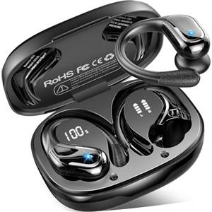 Rulefiss Cuffie Bluetooth Sport, 75 Ore Auricolari Bluetooth 5.4 con 4 ENC Mics, Stereo Cuffie Wireless Antirumore, IP7 Impermeabili Cuffiette Bluetooth con Display LED, Cuffie Senza Filo per Palestra/Running