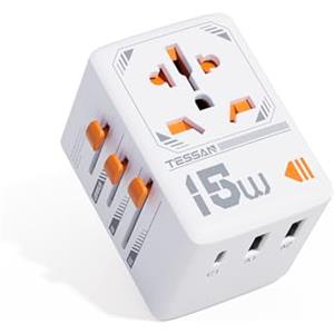 TESSAN Adattatore Universale da Viaggio, Presa Universale da Viaggio con 1 USB C e 2 USB A, Adattatore Spina per Americana USA Giappone UK Inglese Australia Tailandia, Presa Internazionale
