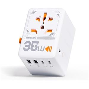 TESSAN 35W Adattatore Universale da Viaggio, Caricatore 35W, Presa Universale da Viaggio con 2 USB A e 3 USB C, Adattatore Presa Internazionale per UK, USA, Australia, Tailandia, Giappone