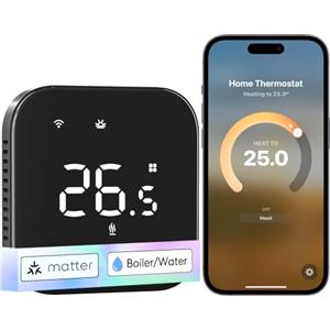Meross Matter Termostato WiFi Termostato Caldaia Smart Cronotermostato da Parete Intelligente, Termostato Ambiente Riscaldamento e Raffreddamento per Controllo Vocale Siri, Alexa e Google, Nero