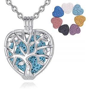 INFUSEU Aromaterapia Olio Essenziale Diffusore Collana Ciondolo Medaglione D'argento 5 PZ Lava Pietre Con 24 "Catena, Regalo per le Donne (albero della vita)