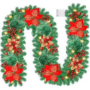 Nexalite Ghirlanda Natalizia Con Luci: 2,7m/9ft Ghirlanda Natale 30 Led, Ghirlanda Natalizia Per Porta, Esterno,Camino,Scala,Caminoringhiere,Finestre,Natalizia Decorativa