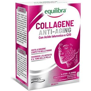 Equilibra Collagene Anti-Aging con Acido Ialuronico e Q10 - 14 Stick Monodose per Pelle Elastico e Idratata