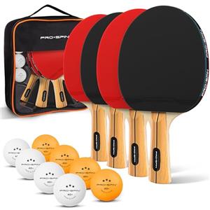 PRO-SPIN Racchetta Ping Pong | Set Professionale con Racchette da Tennis da Tavolo Premium, Palline Ping Pong 3 Stelle e Custodia | Per uso interno ed esterno (Rosso, Set da 4 giocatori)