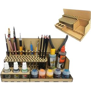 HobbyHold Organizer in legno: 97 slot porta utensili/pennelli per modellismo, matite colorate e pennelli da trucco, supporto multifunzione e ripiano per pennelli, grande organizer per accessori per