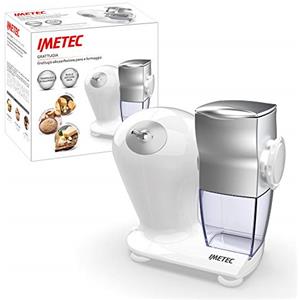 Imetec GR1 1000 - Grattugia Elettrica, Rullo in Acciaio Inox, Tramoggia in Alluminio, Contenitore Estraibile con Coperchio Salva-Freschezza, Sistema di Sicurezza, 150 W, Bianco/argento