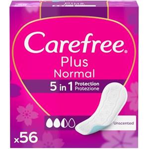 Carefree Salvaslip Plus Normal Senza Profumo, Salva slip donna con protezione 5in1 per 8h di sensazione di asciutto, Assorbenti senza profumo ultra sottili per uso quotidiano, 56 salvaslip