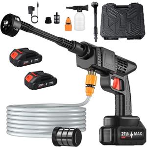 JIMACRO 21V Idropulitrice a Batteria, Idropulitrice Elettrica Portatile con Tubo Flessibile da 5 MIdropulitrice Senza Fili per Lavare e Innaffiare