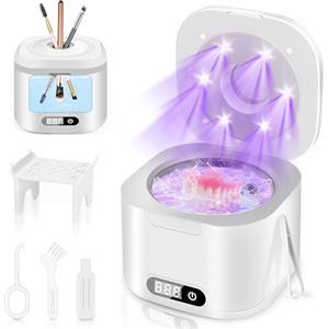 Charmofun Pulitore Ultrasuoni 49000Hz, 340ML Pulitore Ultrasuoni Apparecchio Denti con Luce UV, Ultrasonic Cleaner con 4 Modalità Temporali, Lavatrice Ultrasuoni per Bite, Protesi dentali, Orologi, Gi