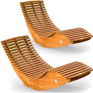 Casaria® 2x Sdraio a Dondolo JAVA Pieghevole 155x60x93cm Portata 160 kg Legno Acacia Certificato FSC® Lettino Sauna