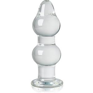 SXOVO Plug Anale in Cristallo Trasparente con Doppia Perline Butt Plug Giocattolo del Sesso con Manico Piatto per Coppia Uomo Donna Massaggiatore