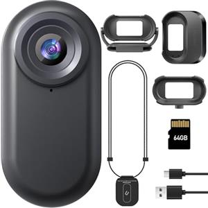 HUAJUN Mini Action Cam, Fotocamera Sportiva Portatile da 64GB e Scatola di Ricarica Magnetica con Batteria da 1150 mAh, Piccola Fotocamera 1080P con Accessori Multifunzione per Vlog, Viaggi, Attività