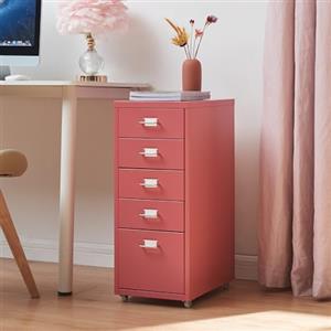 [en.casa] Cassettiera in Acciaio con Rotelle Mobile Archivio Schedario 69 x 28 x 41 cm Mobile da Ufficio con 5 Cassetti - Rosso Anguria